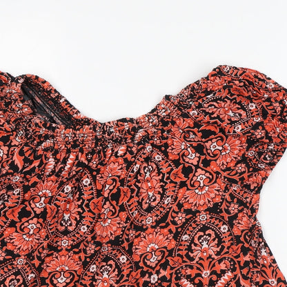 Nutmeg Womens Orange Geometric Viscose Tunic Blouse Size 12 Off the Shoulder