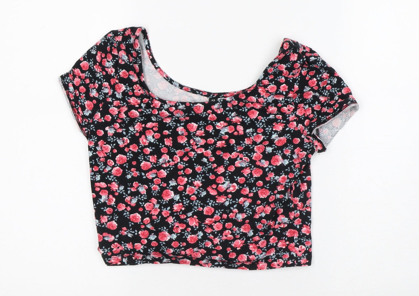 Womens UK Size M Divided Black Cropped T-Shirt