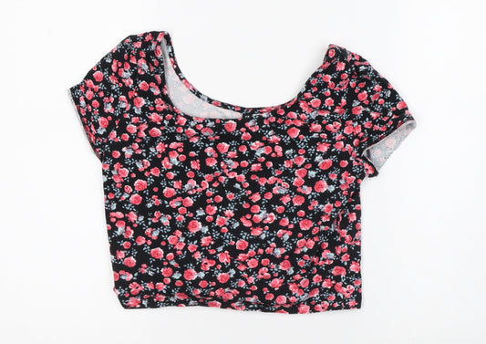 Womens UK Size M Divided Black Cropped T-Shirt