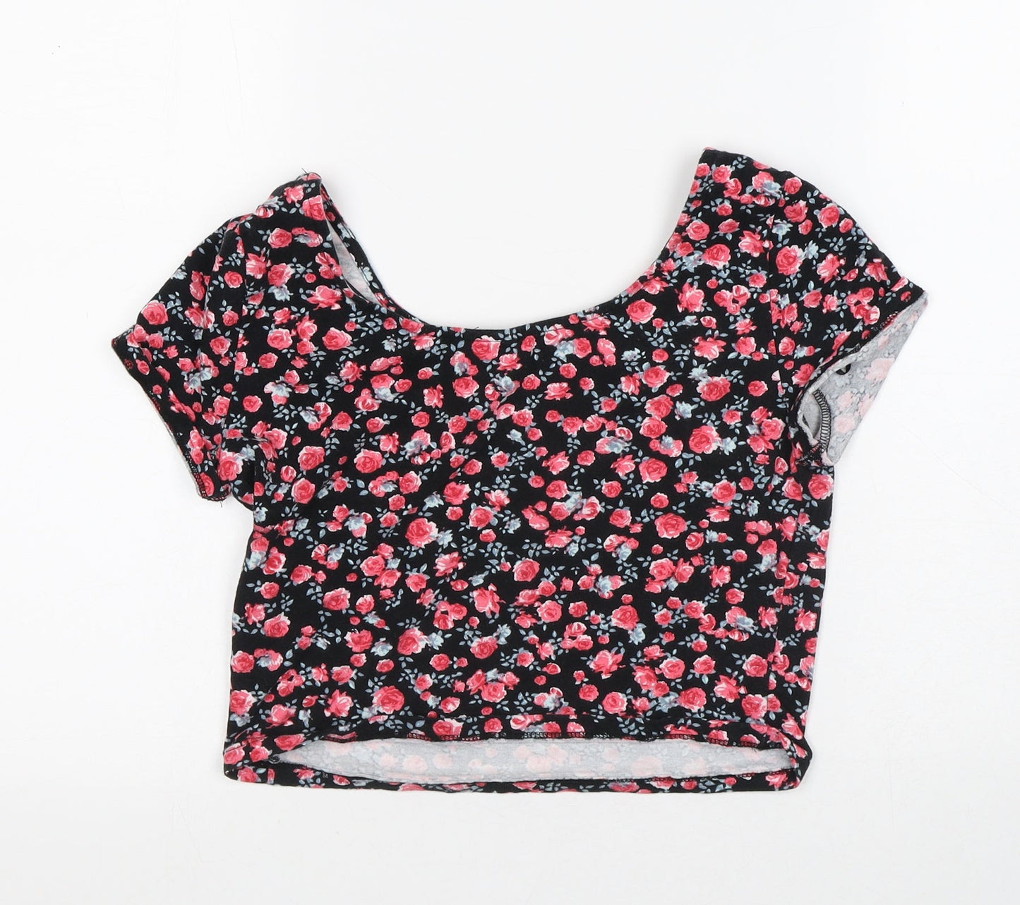 Womens UK Size M Divided Black Cropped T-Shirt