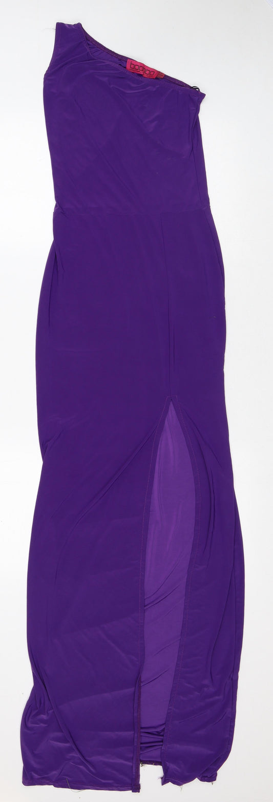 Boohoo Womens Purple Polyester Maxi Size 8 One Shoulder