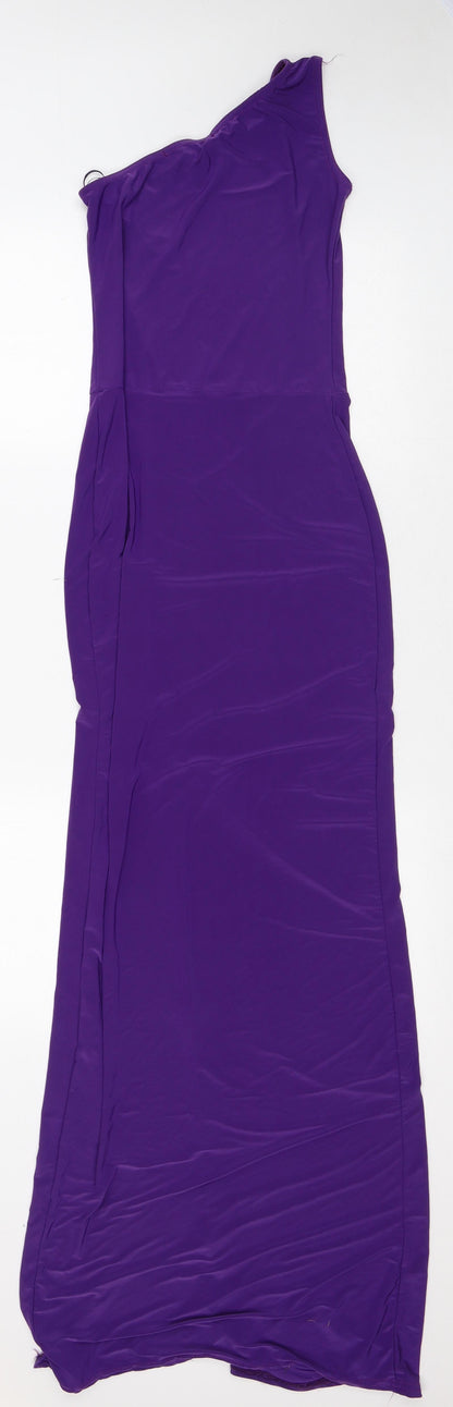 Boohoo Womens Purple Polyester Maxi Size 8 One Shoulder