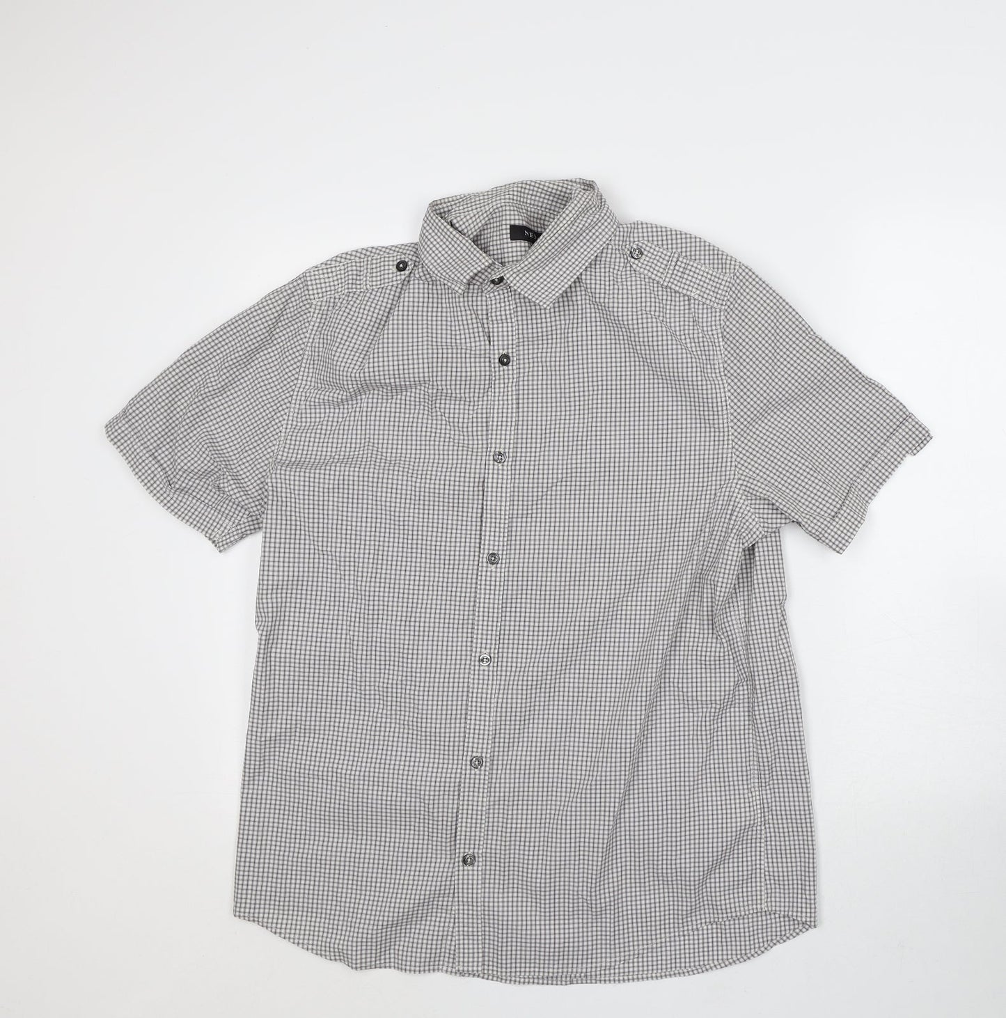 Mens UK Size L NEXT White  Button-Up Short Sleeve Casual Shirt