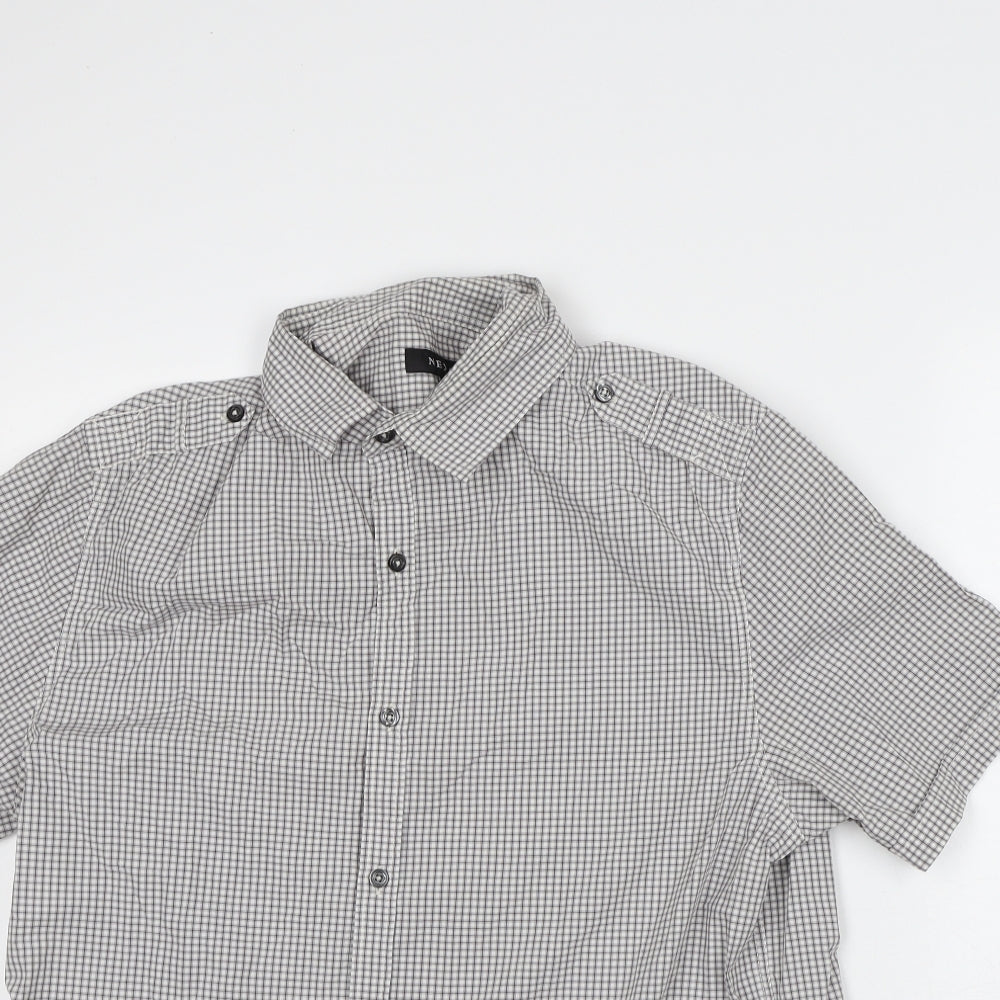 Mens UK Size L NEXT White  Button-Up Short Sleeve Casual Shirt