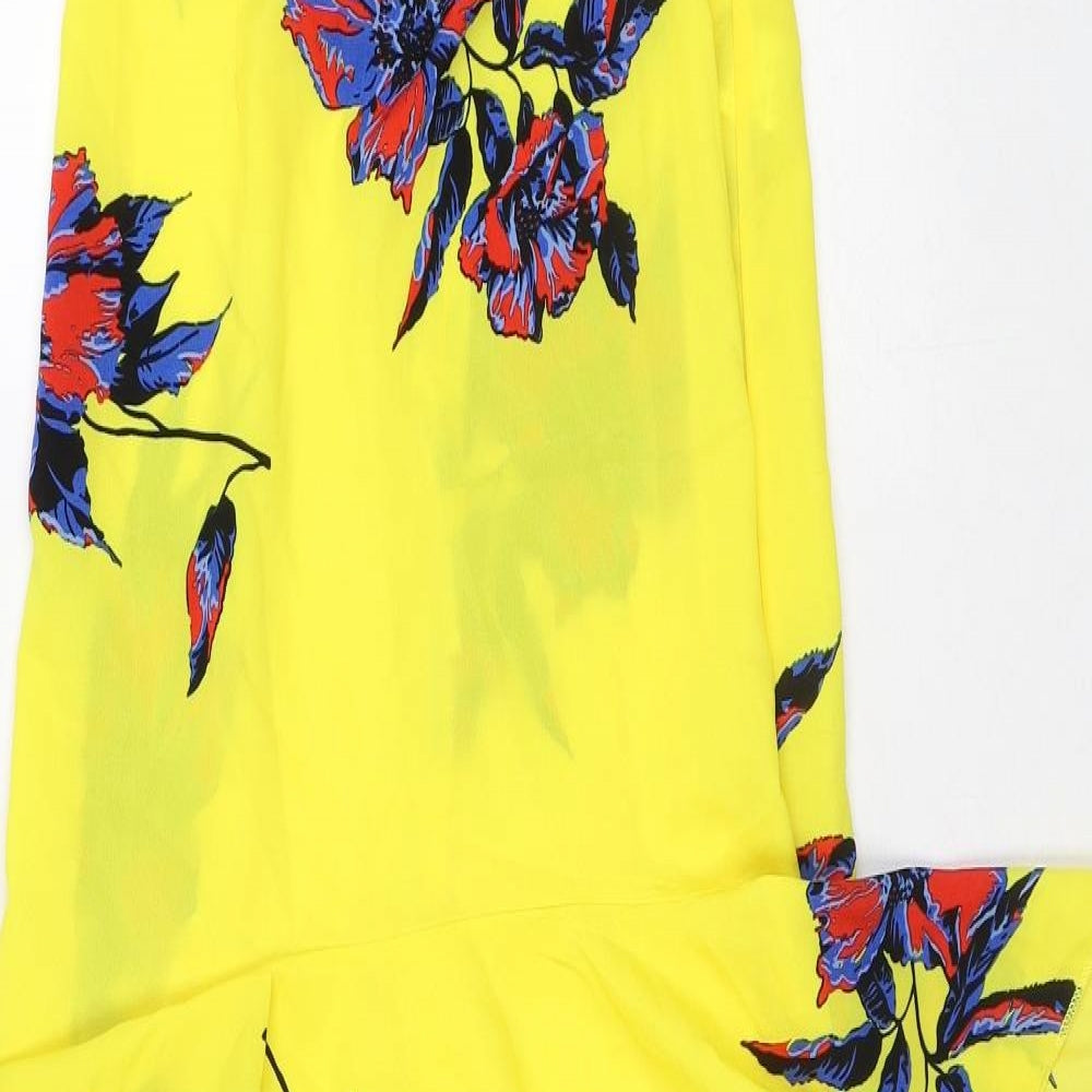 PRETTYLITTLETHING Womens Yellow Floral Patent Leather Maxi Size 6 Off the Shoulder - Short front Long Back