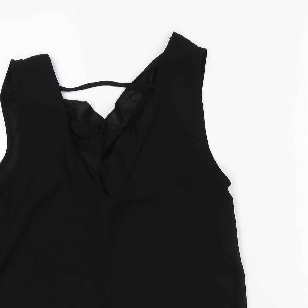 F&F Womens Black Polyester Basic Tank Size 6 V-Neck