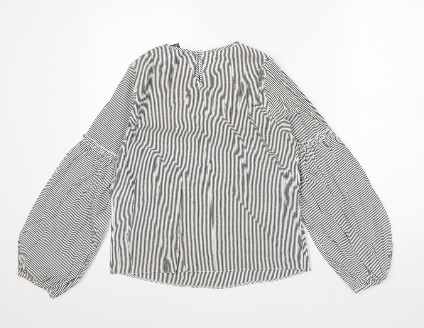 Primark Womens Grey Striped Polyester Tunic Blouse Size 8 Round Neck