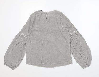 Primark Womens Grey Striped Polyester Tunic Blouse Size 8 Round Neck