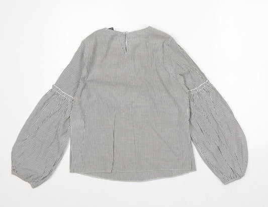 Primark Womens Grey Striped Polyester Tunic Blouse Size 8 Round Neck