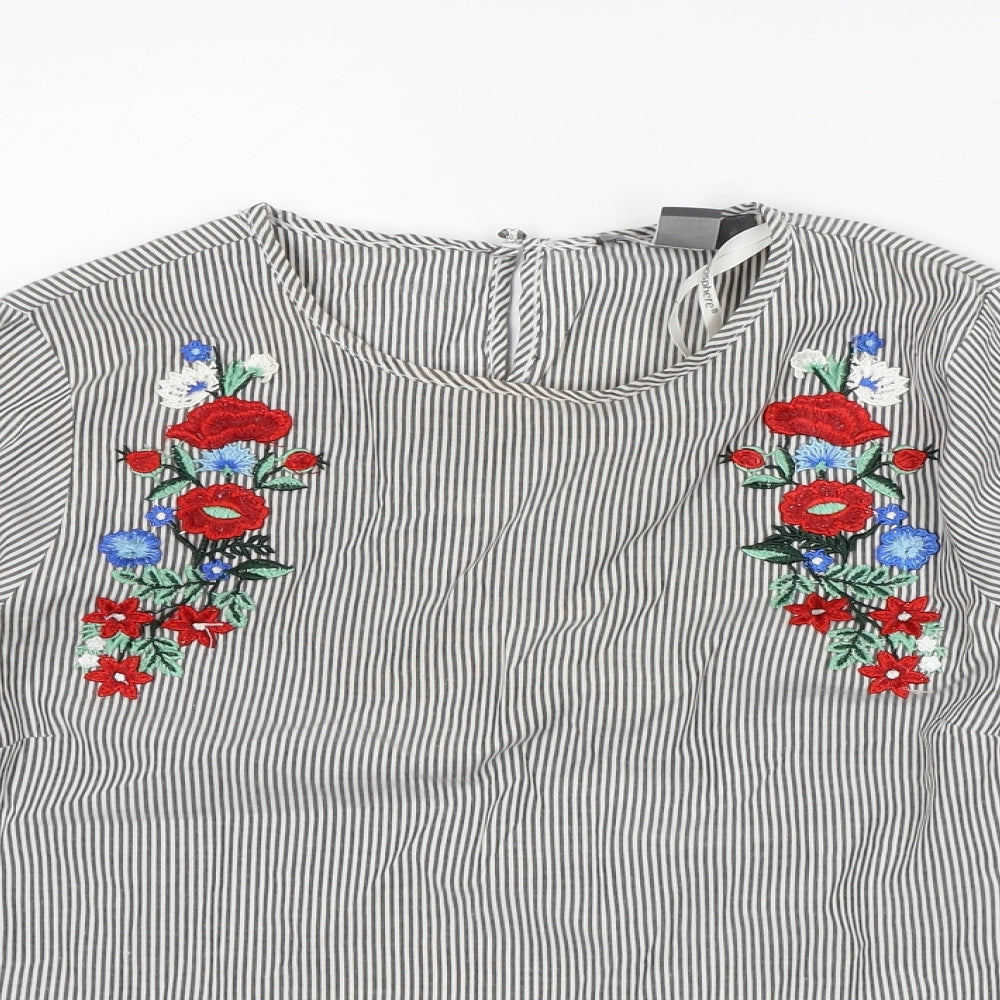 Primark Womens Grey Striped Polyester Tunic Blouse Size 8 Round Neck