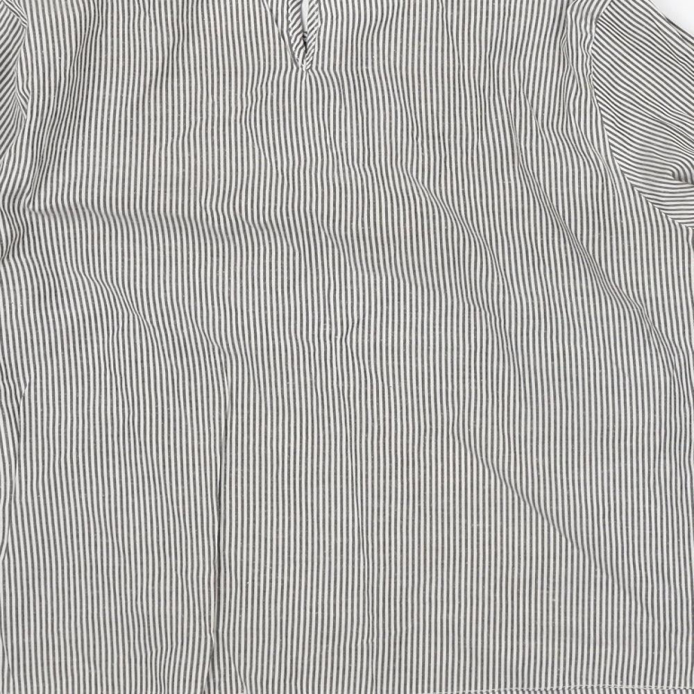 Primark Womens Grey Striped Polyester Tunic Blouse Size 8 Round Neck