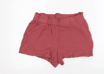 Primark Womens Red Viscose Paperbag Shorts Size 12 L4 in Regular