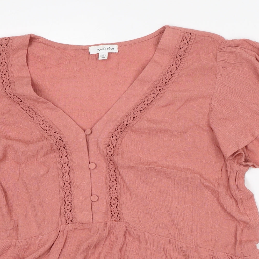 Eyeshadow Womens Pink Ramie Tunic Blouse Size L V-Neck