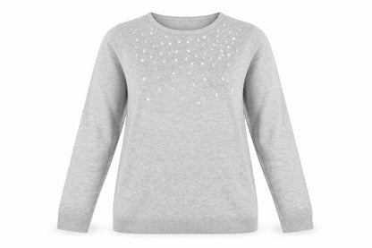 Bonmarché Womens Grey Crew Neck Viscose Pullover Jumper Size 14