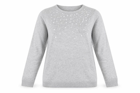 Bonmarché Womens Grey Crew Neck Viscose Pullover Jumper Size 14