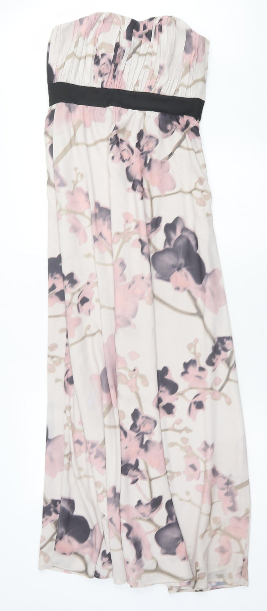 H&M Womens Pink Floral Polyester A-Line Size 8 Off the Shoulder Zip