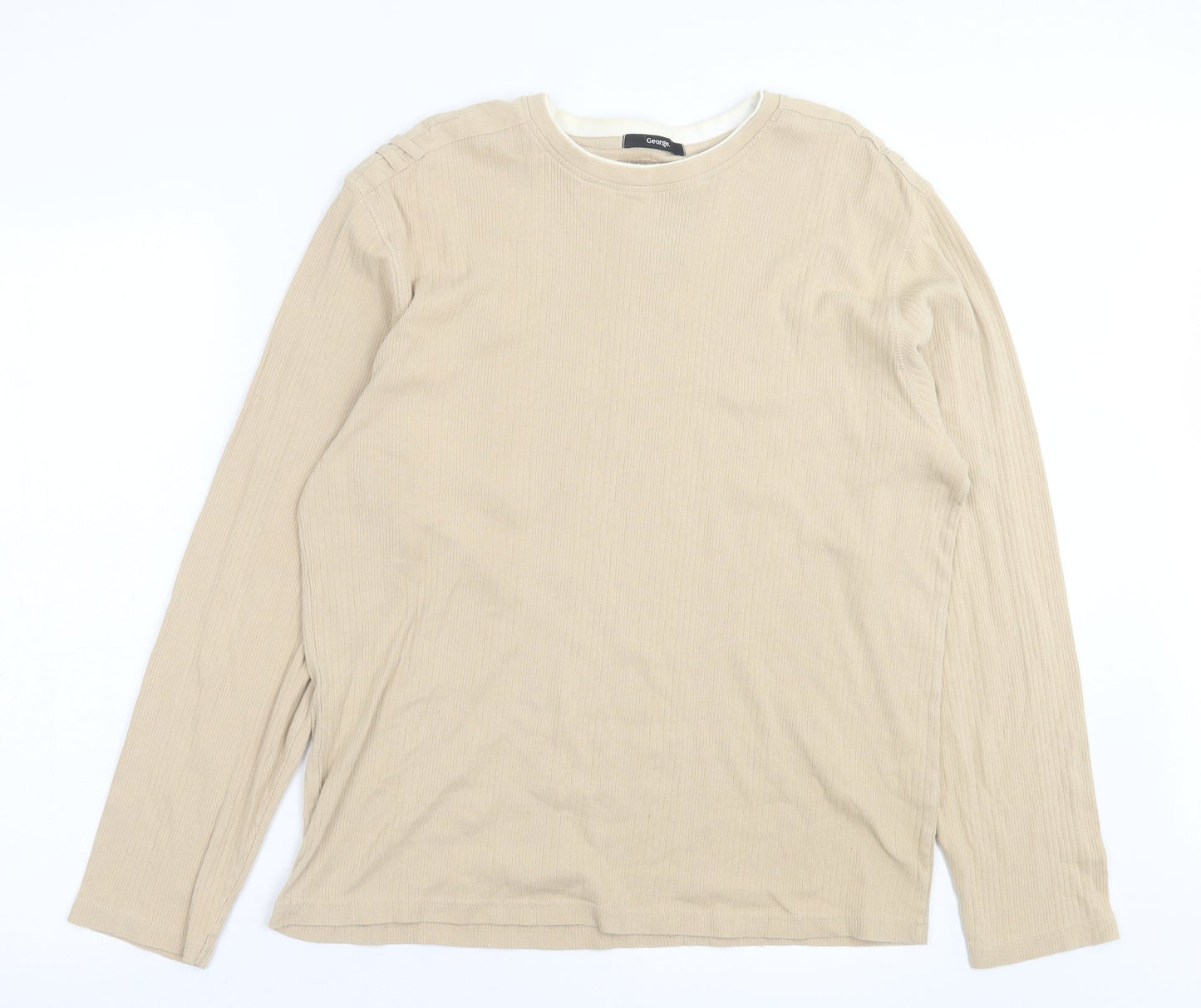 George Mens Beige Cotton T-Shirt Size M Crew Neck