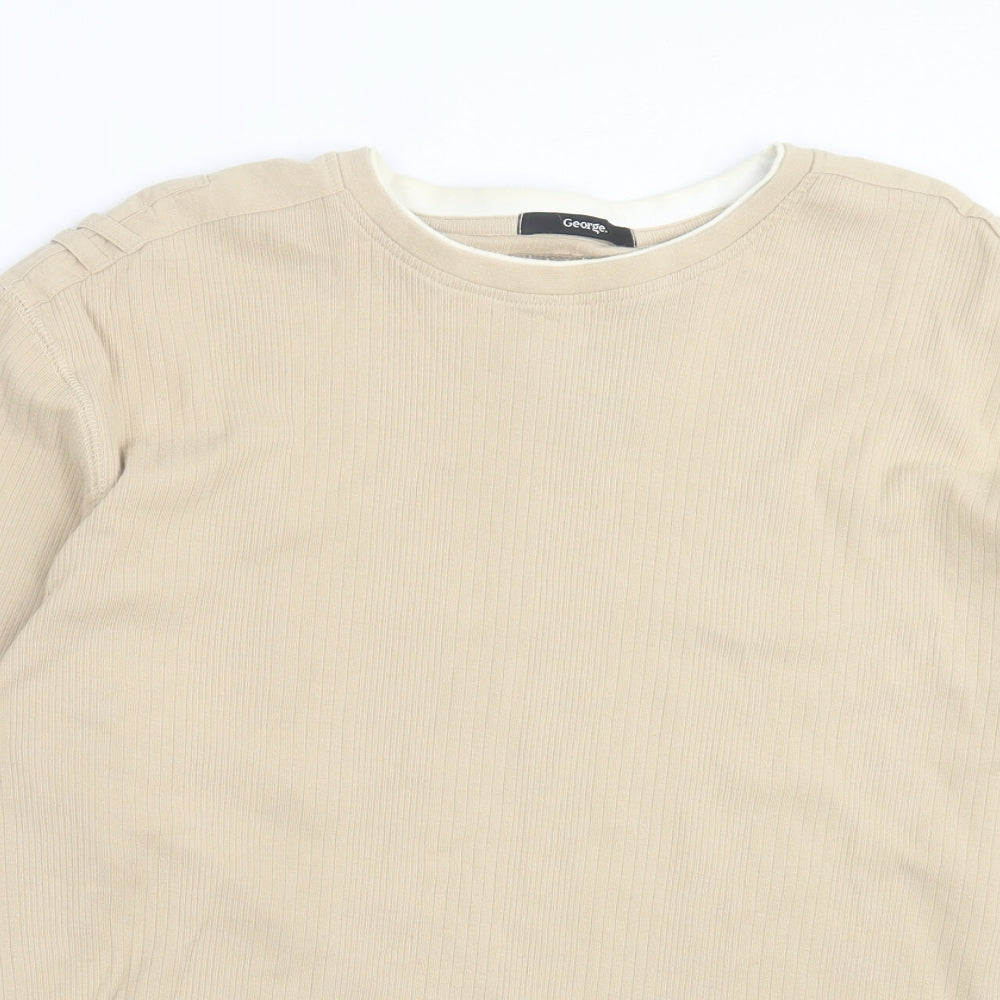 George Mens Beige Cotton T-Shirt Size M Crew Neck
