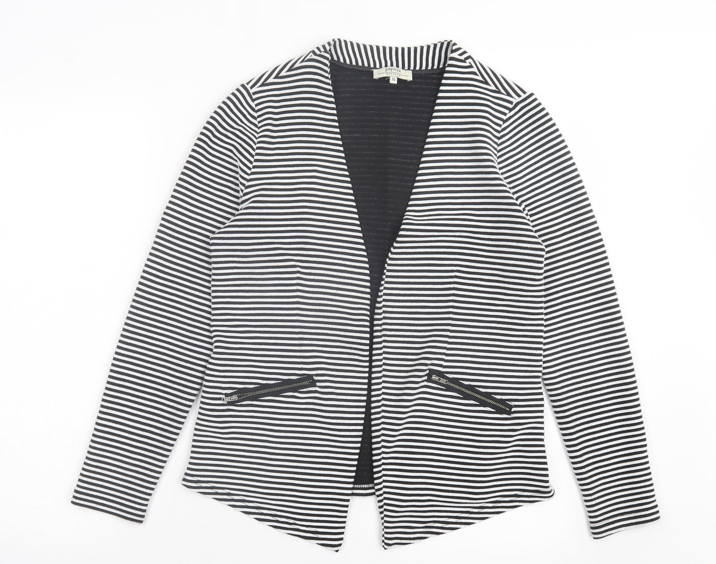 Papaya Womens White Striped Jacket Size 14