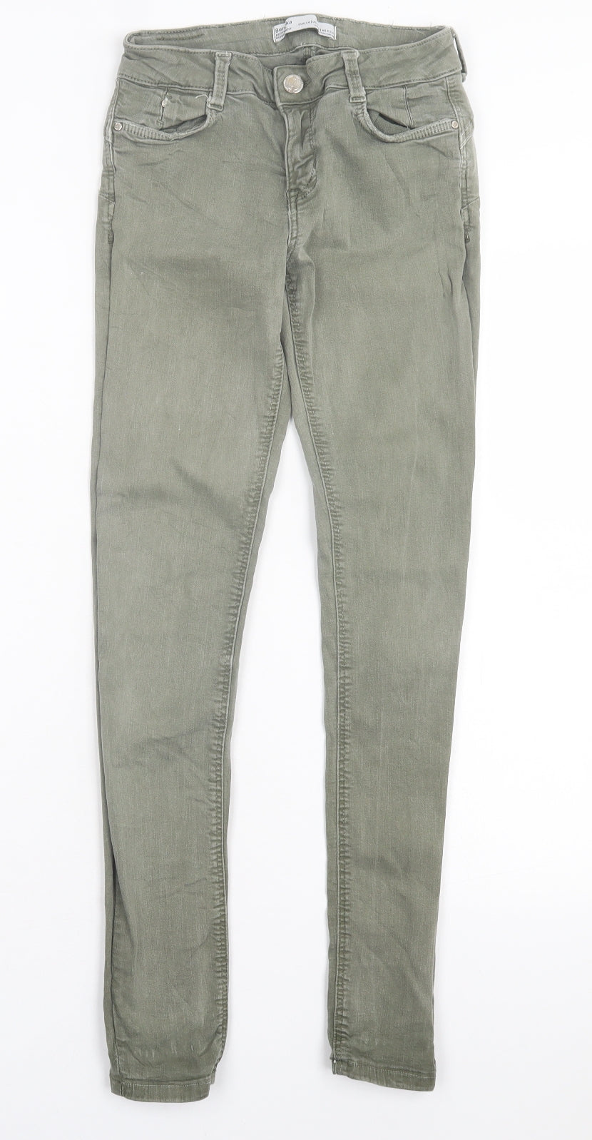 Bershka Womens Green Cotton Skinny Jeans Size 6 L28 in Regular Button