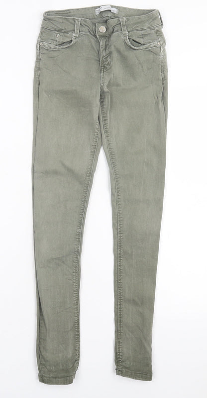 Bershka Womens Green Cotton Skinny Jeans Size 6 L28 in Regular Button