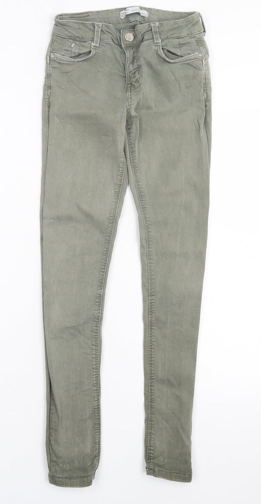 Bershka Womens Green Cotton Skinny Jeans Size 6 L28 in Regular Button