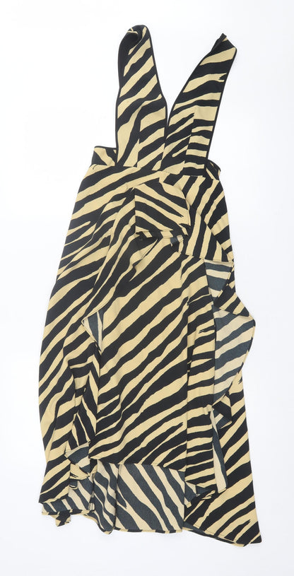 Topshop Womens Brown Animal Print Polyester A-Line Size 4 V-Neck Zip