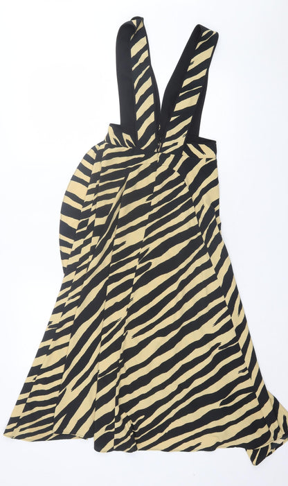 Topshop Womens Brown Animal Print Polyester A-Line Size 4 V-Neck Zip