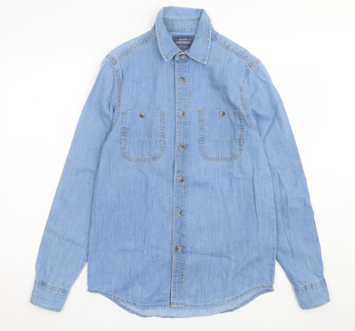 Topman Mens Blue Cotton Button-Up Size S Collared Button