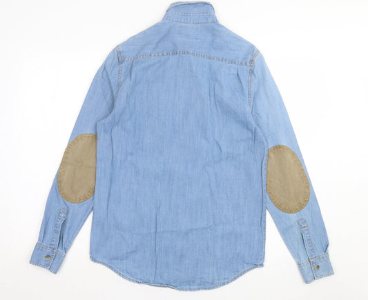 Topman Mens Blue Cotton Button-Up Size S Collared Button