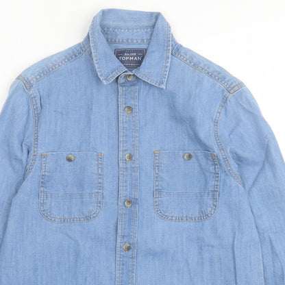 Topman Mens Blue Cotton Button-Up Size S Collared Button