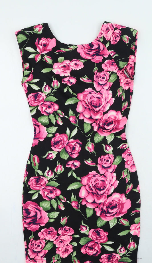 AX Paris Womens Black Floral Polyester Bodycon Size 8 Round Neck