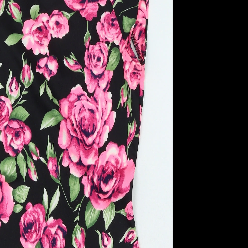 AX Paris Womens Black Floral Polyester Bodycon Size 8 Round Neck