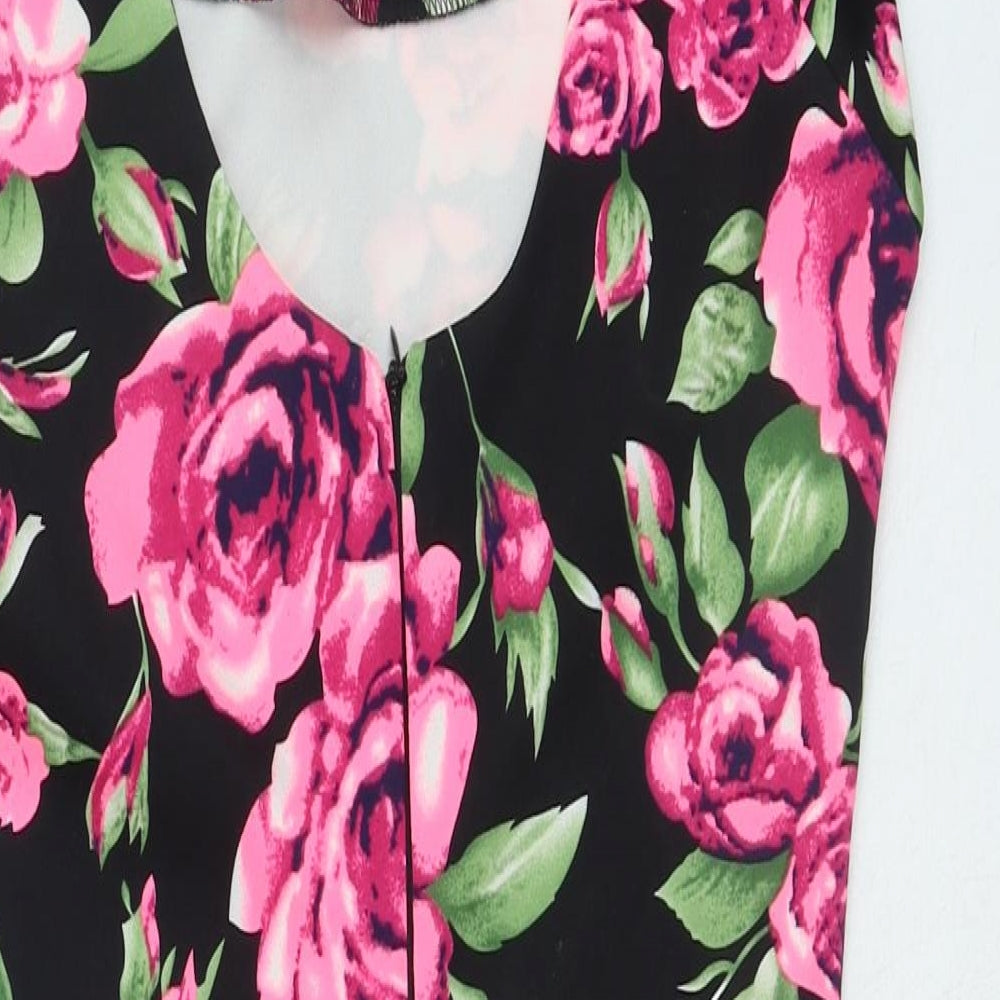 AX Paris Womens Black Floral Polyester Bodycon Size 8 Round Neck