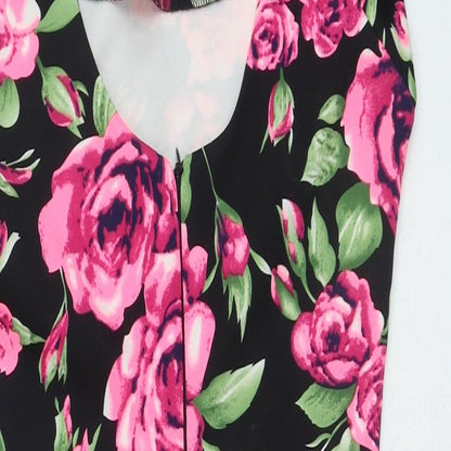 AX Paris Womens Black Floral Polyester Bodycon Size 8 Round Neck
