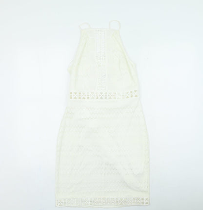 Topshop Womens Ivory Nylon Fit & Flare Size 10 Round Neck