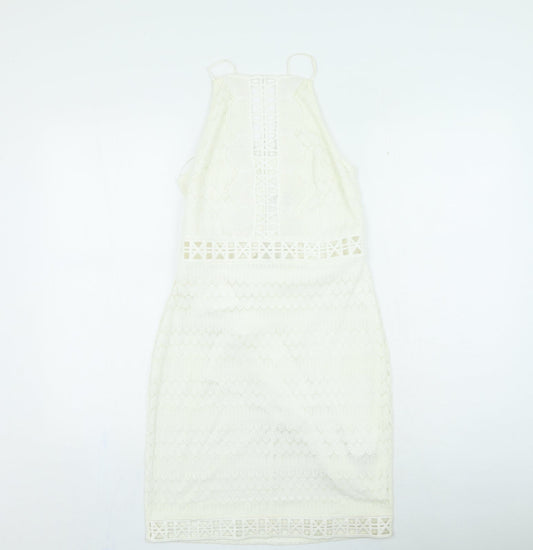 Topshop Womens Ivory Nylon Fit & Flare Size 10 Round Neck