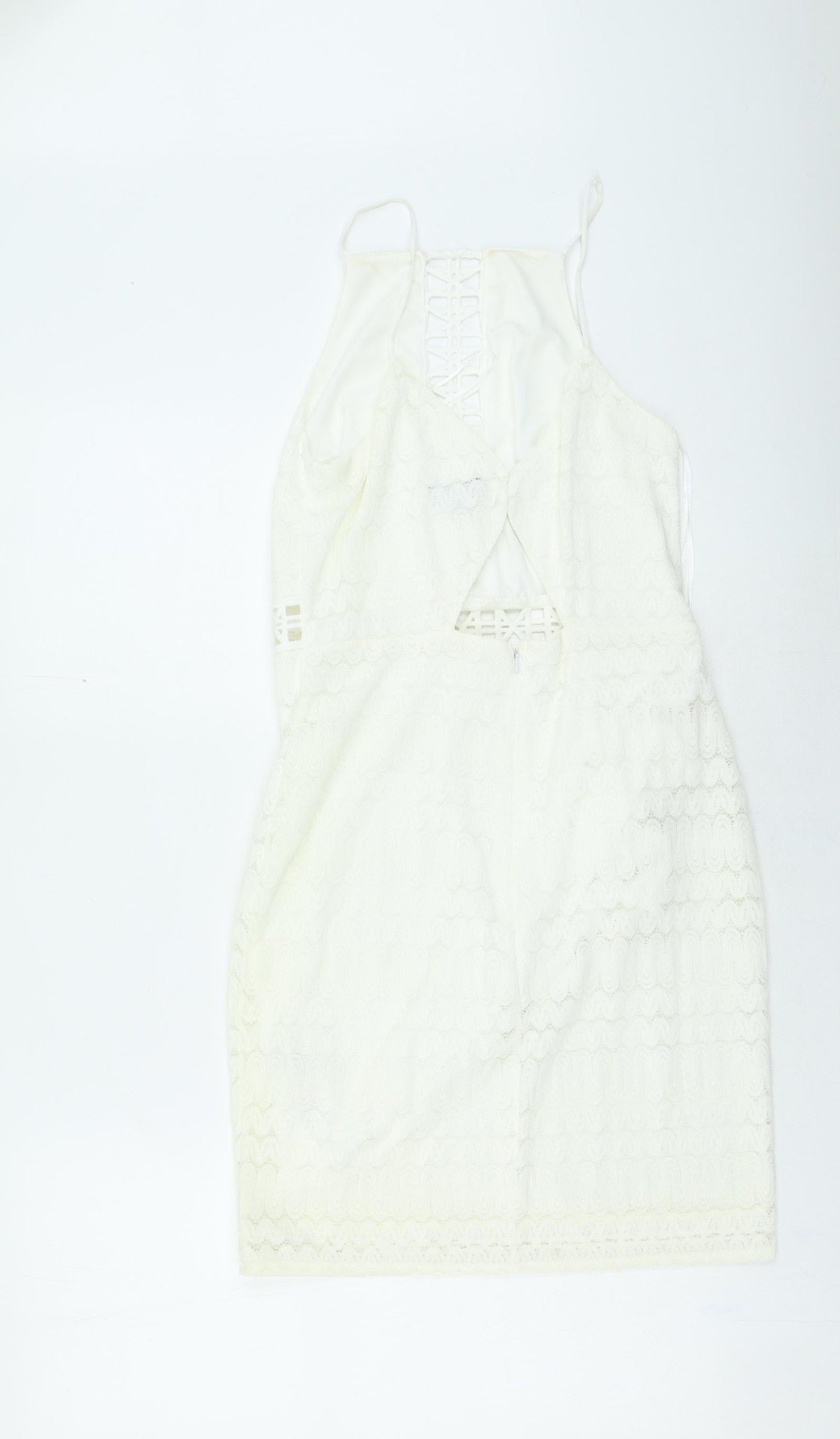 Topshop Womens Ivory Nylon Fit & Flare Size 10 Round Neck