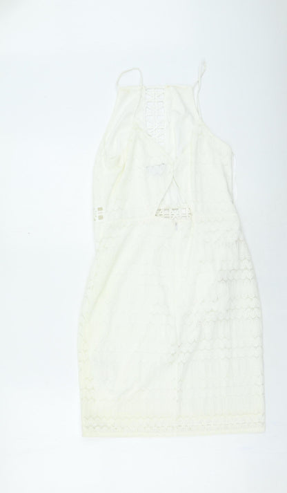 Topshop Womens Ivory Nylon Fit & Flare Size 10 Round Neck