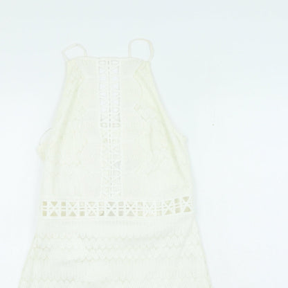 Topshop Womens Ivory Nylon Fit & Flare Size 10 Round Neck