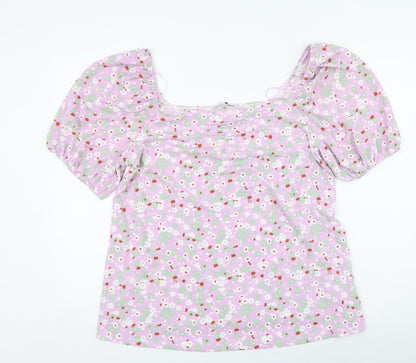 George Womens Purple Floral Polyester Basic Blouse Size 18 Square Neck