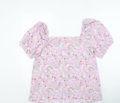 George Womens Purple Floral Polyester Basic Blouse Size 18 Square Neck