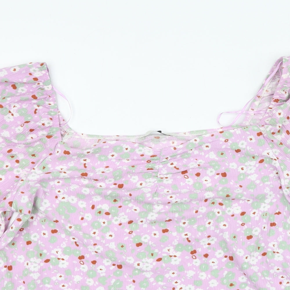 George Womens Purple Floral Polyester Basic Blouse Size 18 Square Neck