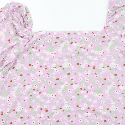 George Womens Purple Floral Polyester Basic Blouse Size 18 Square Neck