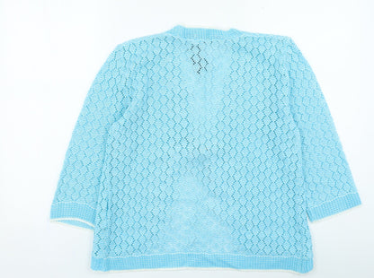 amare Womens Blue Round Neck Acrylic Cardigan Jumper Size S