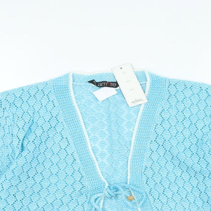 amare Womens Blue Round Neck Acrylic Cardigan Jumper Size S
