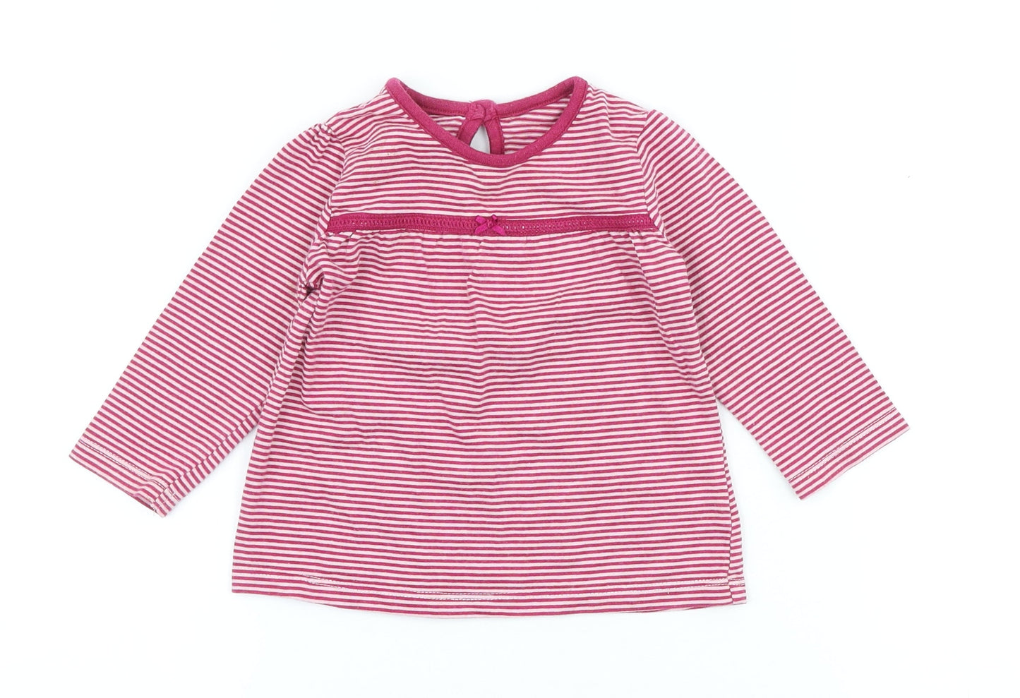 George Girls Pink Striped 100% Cotton A-Line Size 6-9 Months Crew Neck