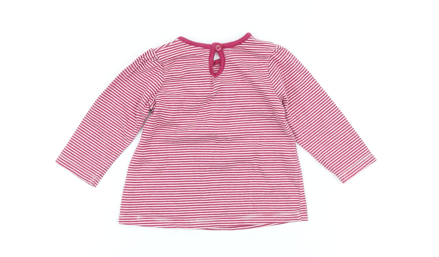 George Girls Pink Striped 100% Cotton A-Line Size 6-9 Months Crew Neck