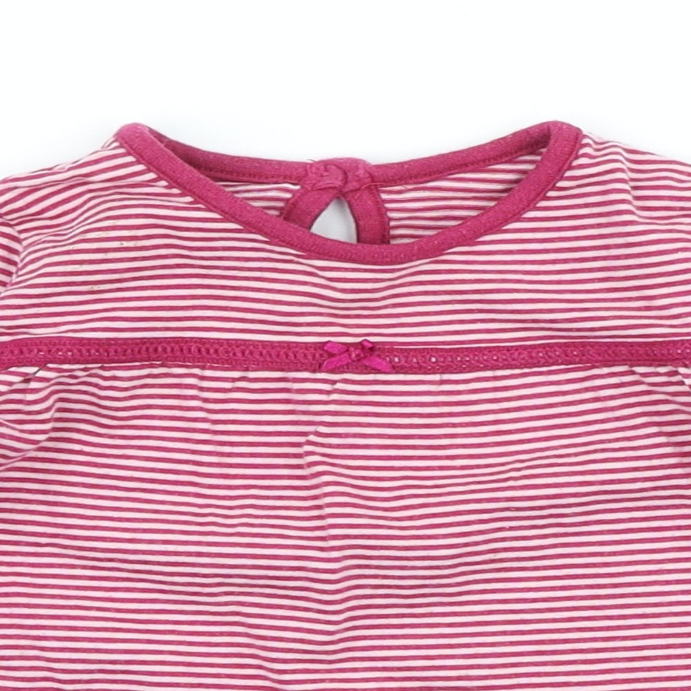 George Girls Pink Striped 100% Cotton A-Line Size 6-9 Months Crew Neck