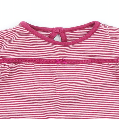 George Girls Pink Striped 100% Cotton A-Line Size 6-9 Months Crew Neck